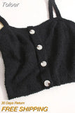 Women Sweet Camis Buttons Spaghetti Knitted Backless Camisole Summer Cute Tank Tops For Women Casual Crop