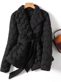 Ripple Quilted Lightweight Down Lapel Belt Tight