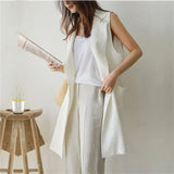 M-2XL Single-breasted Loose Simple Vest Jacket White 2020 Autumn Spring Sleeveless Suit Waistcoat Linen Long Coat Female