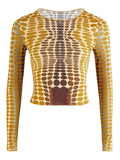 Long Sleeve Dot Pattern Crop Top-Outfit