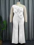 Single Shoulder Collar Sleeveless Jumpsuit Fashion Three-Dimensional Flower Jumpsuit