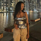 Toloer Women's Wear Spring / Summer 2024 New Hanging Neck Band Exposed Back Irregular Vest T-Shirt Top Women-Outfit