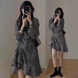 Toloer Size Fat Mm Summer French Asymmetry V Collar Floral Dress Closed Waist Irregular Long Sleeve Long Skirt 200 Jin-Outfit