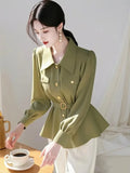 Toloer Professional Commuting Temperament Light Ripe Olive Green Waist Shirt Female 2025 New High-End Feel