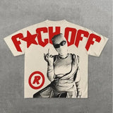 War Girl Graphic Print T-Shirt Y2K Vintage Loose-Sleeved Round-Collar Cotton Top Gothic Street Men's Wear-Outfit