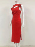 Red 3D Flower Cutout Rhinestone Midi Dress-Outfit