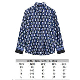 And Summer Print Casual Set Silk-Sense Stitling Long-Sleeved Single-D Row Loose Shirt High-Waisted Trousers