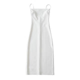 Summer New Hot Girl Sexy Fashion Flat Mouth Word Shoulder Solid Color Slim Forked Dress Woman-Outfit