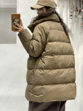 Pinghu Down Jacket Female 2024 Winter New Thickened Stand Collar Long Button Warm White Duck Down Coat Tide-Outfit