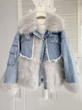 2022 Women Winter Denim Jacket Oversize Large Fur Collar Plus Velvet Jacket Detachable Thick Loose Warm Bomber Jean