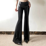 Toloer Summer New Women's Fashion Design Sense Slim Rivevet Micro Casual Pants-Outfit
