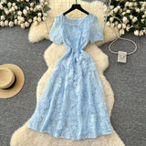 Women's Autumn Dress 2025 New Heavy Industry Pressed Long Printed Chiffon Dress Sweet Holiday