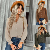 Toloer New Women's Autumn And Winter V Neck Long Sleeve Women's Fashion Casual Versatile Polka Dot Shirt Jacket-Outfit