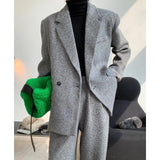 Winter Fashion Thickened Tweed Suit Coat Lapel Loose Long Sleeves Plus Size Womens Black Oversized Blazers Long Sleeve