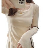 Toloer Velvet Inside The Bottom Shirt Female 2024 Autumn And Winter Long-Sleeved T-Shirt Slim Show Thin Design Sense Of Foreign Style Student Jacket
