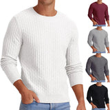 Toloer Men's New Waffge Solid Color Round Collar Long Sleeve Sleeve Sweater Fashion Casual Men's Sweater