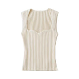 Fashionable Women's Dress Square Collar Wavy Vest Vertical Pit Strip Slim Body Navel Short Solid Color Sleeveless Blouse-Outfit