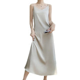 Acetate Silk Sling Dress Women Summer Loose Inside The Long Dress French Design Fairy Set Of