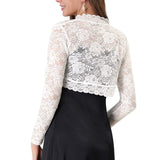 Women Floral Lace Cardigan Jacket Adults See-through Scalloped Long Sleeve Crop Tops Elegant Clothes Spring Fall 2023-Outfit