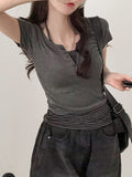 Sweet Style Simple Knitted Shirt Two Sets Of Striped Hanging Neck Hanging Sling + Half-Open Collar Long-Sleeved T-Shirt