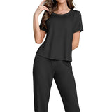 Toloer And Summer On The New Pajamas Female Milk Silk Short Sleeve Trousers Suit Classic Solid Color Casual Burst-Outfit