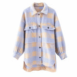 PUWD Casual Woman Purple Plaid Woolen Coat 2020 Fashion Ladies Autumn Oversized Turn Down Collar Jacket Female Chic Warm