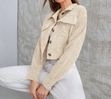 Women's Corduroy Flip Pocket Button Short Casual Jacket