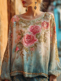 New Hot 3D Printed Ladies Round-Neck Long Sleeve Retro Bohemian
