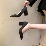 And Summer Korean Version Of Thick Heel Single Shoes Net Red Sexy Professional High Heels Gentle Style Dress 35-43