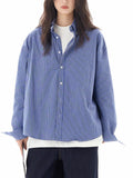 Toloer Blue Plaid Shirt Long Sleeves Men And Women Senior Sense Casual Loose All-Match Lovers Shirt Coat