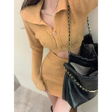 Autumn Knitted Dress Women Casual Long Sleeve 2 Piece Dress Set Korean Style Elegant Y2k Mini Dress Sweater Office