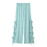 Bow Tie Side Hollow High-Waisted Casual Trousers 2025 Spring And Summer Women's Broad Leg