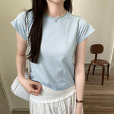 Minority Shoulder-Flanged Short-Sleeved T-Shirt Girls Summer 2024 New Korean Short Blouse-Outfit