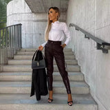Toloer Autumn And Winter Hot Selling Fashion Slim PU Leather Waist Small Feet Trousers Pocket