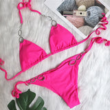 Toloer Bikini 2023 New Sexy Metal Accessories Rhinestone Women's Split Swimsuit Plain Strap