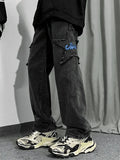 Men's Distressed Star Embroidered Loose Jeans-Outfit