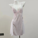 New Sexy Deep V Plus Chest Pad Pajamas Female Embroidery Lace Perspective Temptation To Tempt The Ribbon Pyjamas Home Clothes