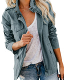Women Zipper Jacket Autumn Female Outerwear Long Sleeve Casual Streetwear Coat Windbreaker Anorak Stand Collar Military