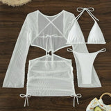 2024 New Special Net Snipeg Empty Drawstring Strap Swimsuit Bikini Three-Piece