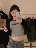 Toloer Embroidered Long-Sleeved T-Shirt Women's Fall 2024 New Slim Show Slim Design Sense Short Student Bottom