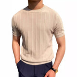 Toloer Summer New Men's Round Collar Solid Color Long-Sleeved Knit Jacket Hollow Out Breathable Cool Short-Sleeved
