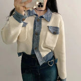 Version Of Chic Oceanic Sleeze Splicing And Smolder Side Color Reduction Small Scent Mixed Color Knitted Open Shirt 2025 Spring And Autumn