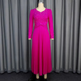 Pearl Evening Dress 2025 New V-Necked Long Sleeves Hundred Rolled Dress Party High Waist Dress