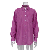 Toloer Dress 2024 New Women's Top Simple Casual Contrast Color Striped Long Sleeve Shirt Pink Loose Shirt-Outfit