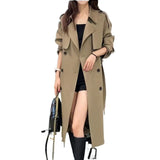 On The New High-Grade Knee Windbreaker Women's 2024 Spring And Autumn Temperament Design British Double Breasted Long Loose Coat-Outfit