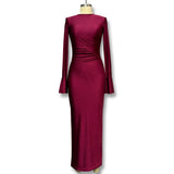Solid Color Round Straight Angle Shoulder Horn Folded Bodybrested Lady Dress Outside The