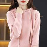Toloer Early Autumn Hoodie Sweater Female Korean Version Loose Show Thin Knit Hoodie Lazy Retro Knit Hoodie Tide-Outfit