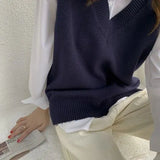 V-neck Knit Vests Woman Korean Sleeveless Loose Solid Vests Women Simplicity Slim Warm Women's Pullover Jacket