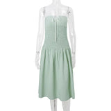 Green Elastic Ruched Midi Dress-Outfit