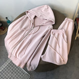 Toloer Female Spring And Autumn Thin 2023 New Zipper Hoodie Two-Piece Loose Sports Casual Set Leg